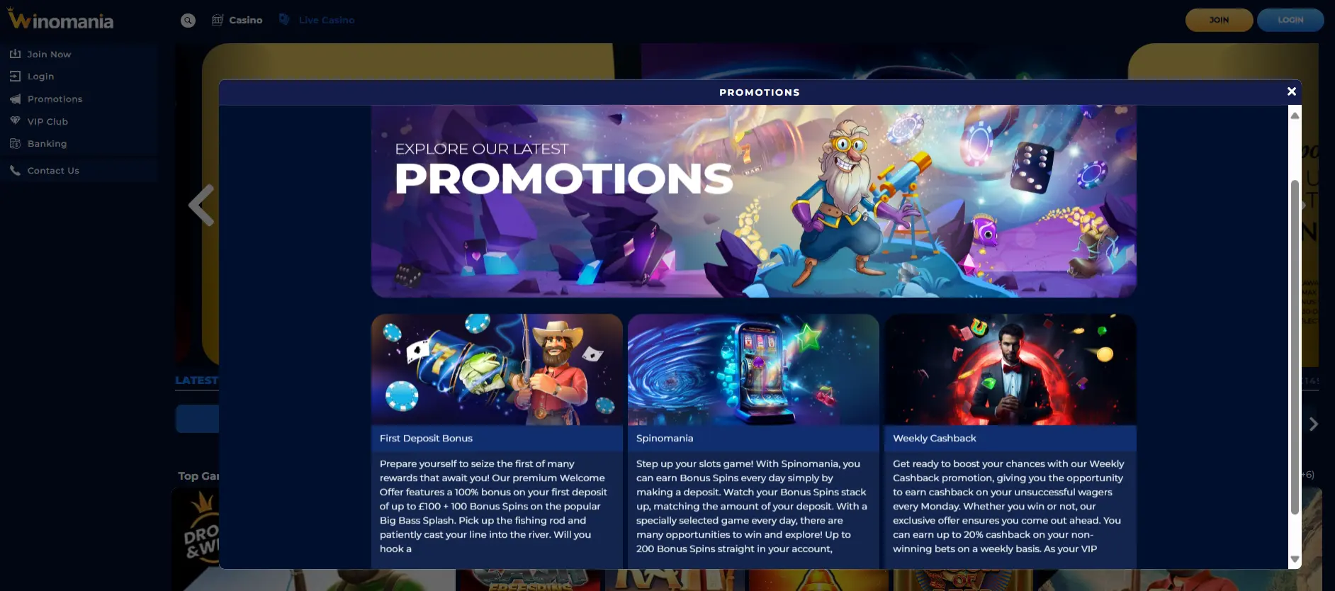 Bonuses in Winomania Bonuses in Winomania Casino