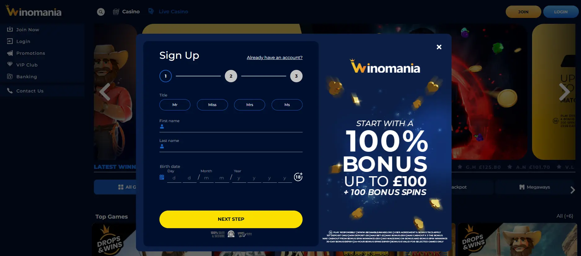 Registration to Winomania Casino Registration and login to Winomania Casino